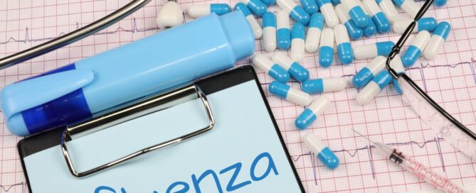 Klemmbrett auf dem Influenza steht