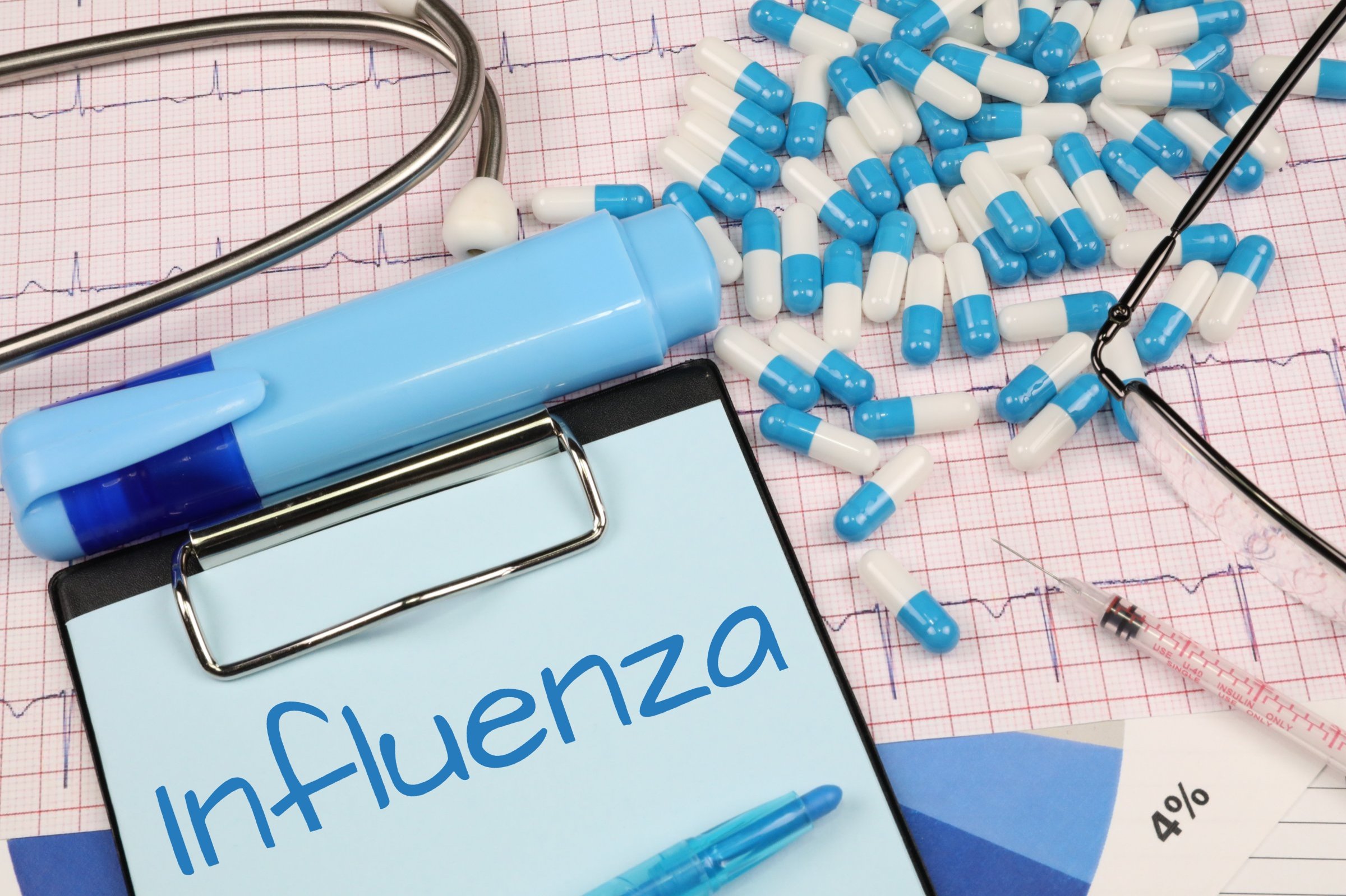 Klemmbrett auf dem Influenza steht